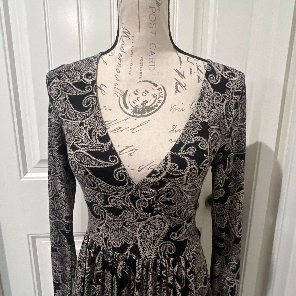 Ecote Paisley Black/gold V Neck Floral Boho Cottagecore Festival Prairie Size S - Picture 4 of 9